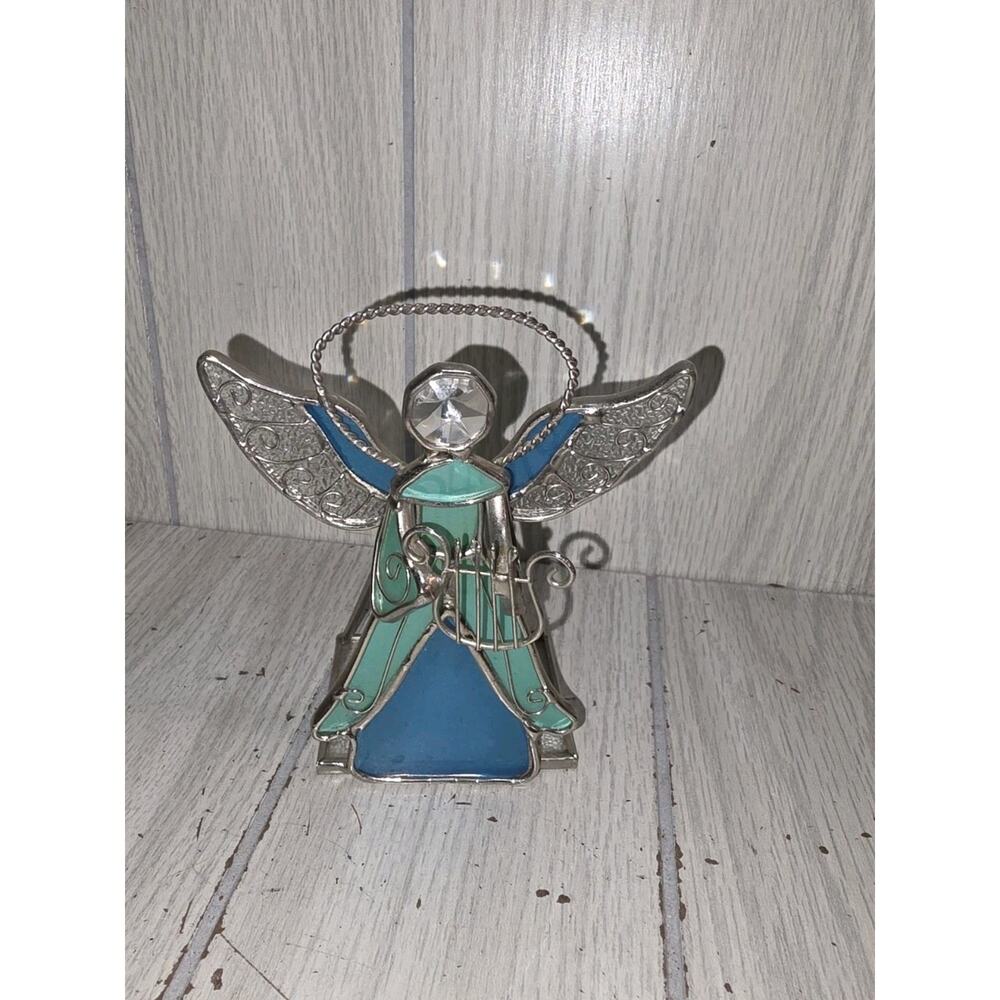Vintage Stained Glass Angel Suncatcher 6.5” Tall Religious Beautiful Tea Light